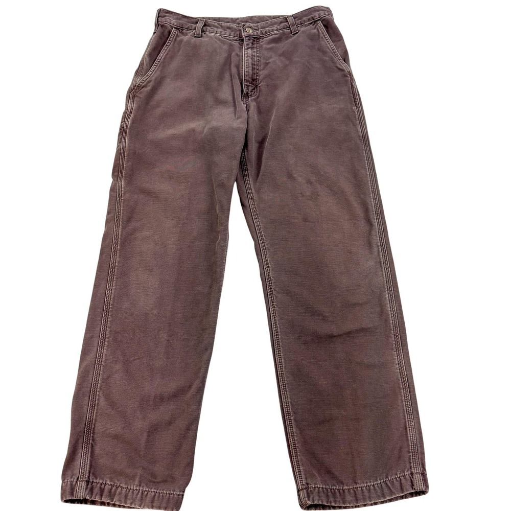 Carhartt B176 DKB Flannel Lined Duck Work Pants 34x31 Brown Carpenter Outdoor